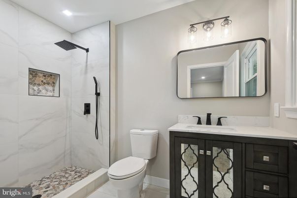 Bathroom, Glass Shower, Interior, Marble Walls, Recessed Lighting