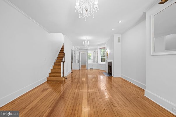 Chandelier, Empty room, Interior, Recessed Lighting, Wood Texture Flooring