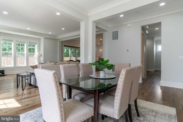 Dining room, Interior, Living room, Recessed Lighting, Wood Texture Flooring