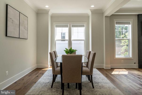 Dining room, Interior, Recessed Lighting, Wood Texture Flooring