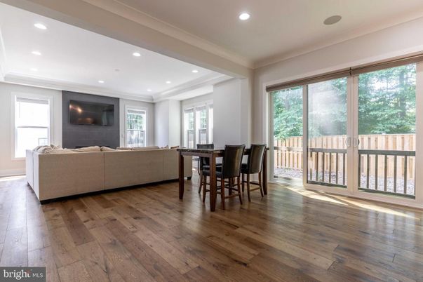 Dining room, Interior, Living room, Recessed Lighting, Wood Texture Flooring