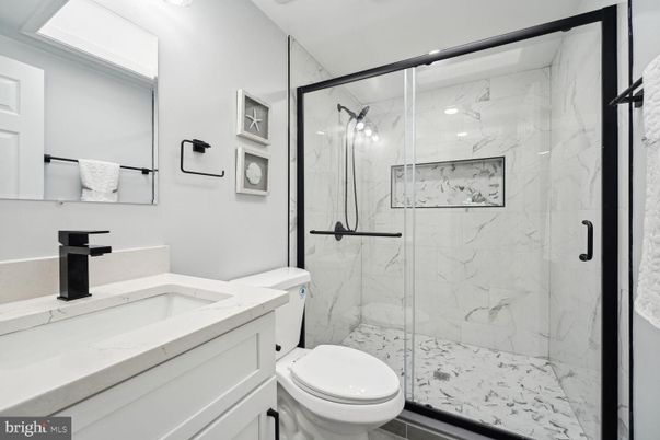 Bathroom, Glass Shower, Interior, Marble Walls, Recessed Lighting