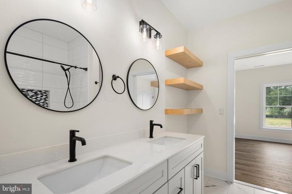 Bathroom, Dual Sink Vanities, Interior, Wood Texture Flooring