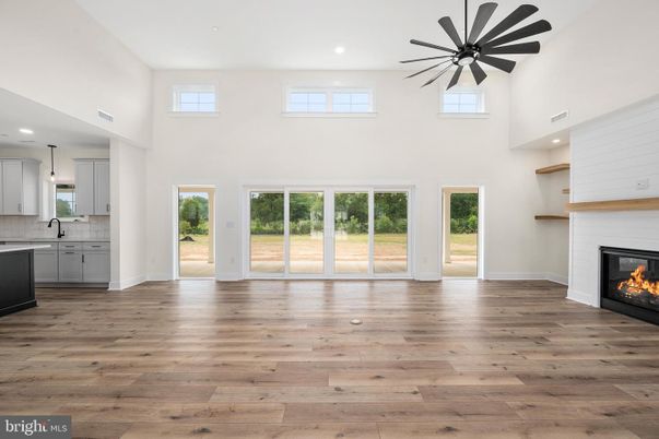 Fireplace, Interior, Kitchen, Pendant Lights, Recessed Lighting, Wood Texture Flooring
