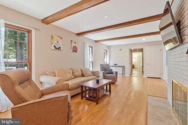 Interior, Living room, Recessed Lighting, Stone Walls, Wooden Beams, Wood Texture Flooring