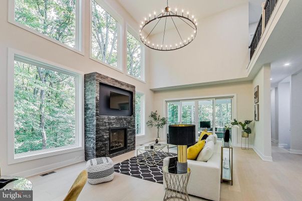 Fireplace, Interior, Living room, Pendant Lights, Recessed Lighting, Wood Texture Flooring
