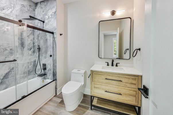 Bathroom, Glass Shower, Interior, Wood Texture Flooring