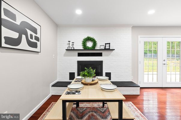 Fireplace, Interior, Recessed Lighting, Stone Walls, Wood Texture Flooring