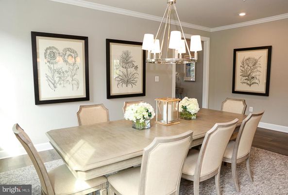 Chandelier, Dining room, Interior, Recessed Lighting, Wood Texture Flooring