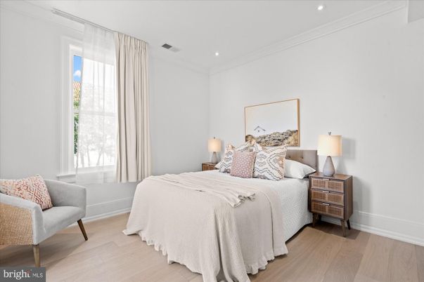 Bedroom, Interior, Recessed Lighting, Wood Texture Flooring