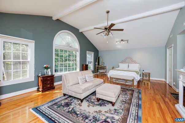 Bedroom, Fireplace, Interior, Wood Texture Flooring