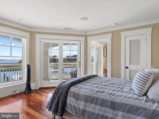 Bedroom, Interior, Recessed Lighting, Water, Wood Texture Flooring