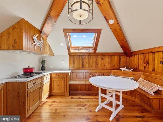 Interior, Kitchen, Recessed Lighting, Wooden Beams, Wood Texture Flooring, Wooden Walls