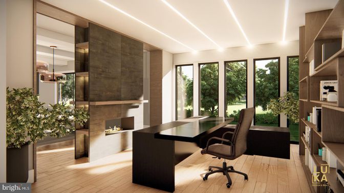Fireplace, Home Office, Interior, Wood Texture Flooring