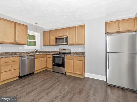 Interior, Kitchen, Pendant Lights, Stainless Steel Appliances, Wood Texture Flooring