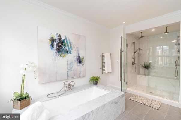 Bathroom, Glass Shower, Interior, Marble Walls, Recessed Lighting