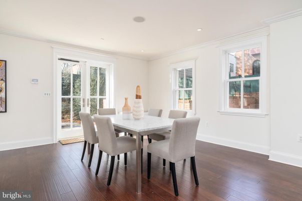 Dining room, Interior, Recessed Lighting, Wood Texture Flooring