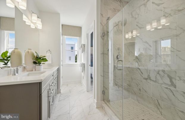 Bathroom, Glass Shower, Interior, Marble, Marble Walls