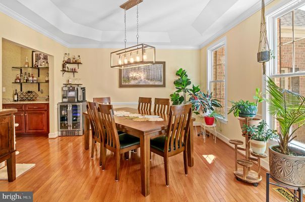 Dining room, Interior, Pendant Lights, Wood Texture Flooring