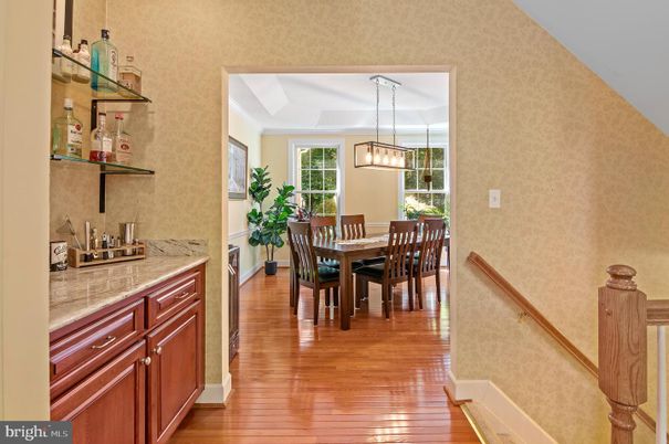 Dining room, Interior, Pendant Lights, Wood Texture Flooring