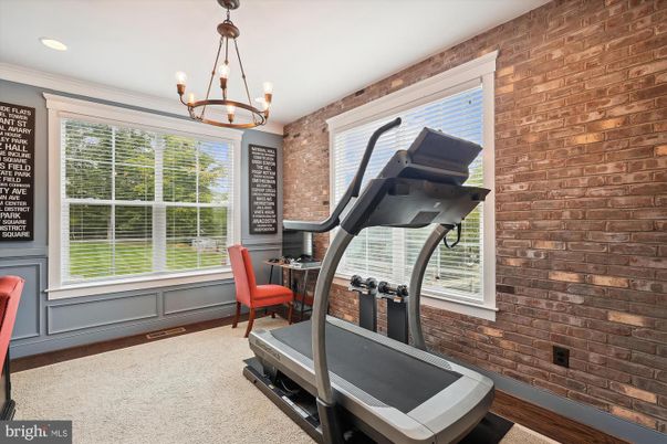 Chandelier, Fitness Equipment, Interior, Recessed Lighting, Stone Walls