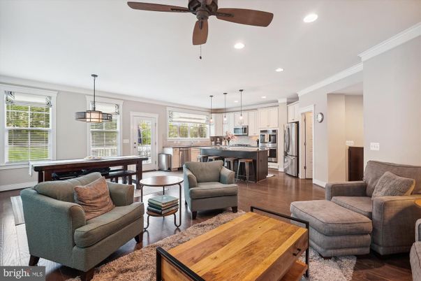 Dining room, Interior, Kitchen, Living room, Pendant Lights, Recessed Lighting, Stainless Steel Appliances, Wood Texture Flooring