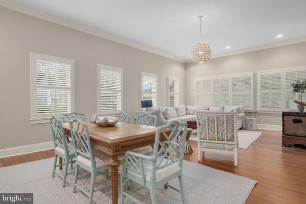 Dining room, Interior, Living room, Pendant Lights, Recessed Lighting, Wood Texture Flooring