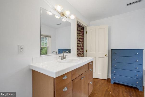 Bathroom, Interior, Tile Countertops, Wood Texture Flooring