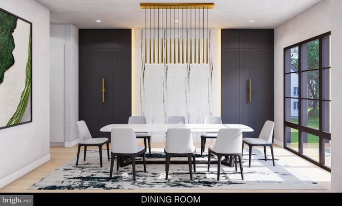 Dining room, Interior, Pendant Lights, Recessed Lighting, Wood Texture Flooring