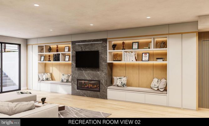 Fireplace, Interior, Recessed Lighting, Wood Texture Flooring