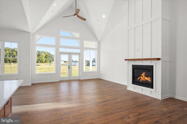 Empty room, Fireplace, Interior, Recessed Lighting, Wood Texture Flooring