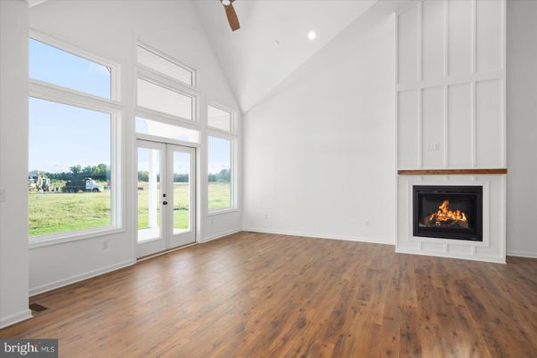 Empty room, Fireplace, Interior, Recessed Lighting, Wood Texture Flooring