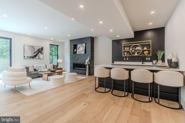 Dining room, Fireplace, Interior, Living room, Recessed Lighting, Wood Texture Flooring