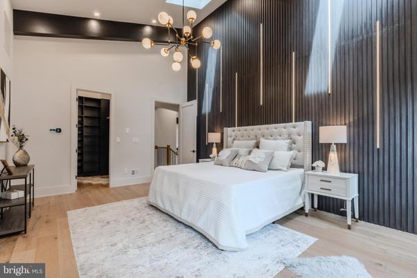 Bedroom, Interior, Pendant Lights, Recessed Lighting, Wood Texture Flooring