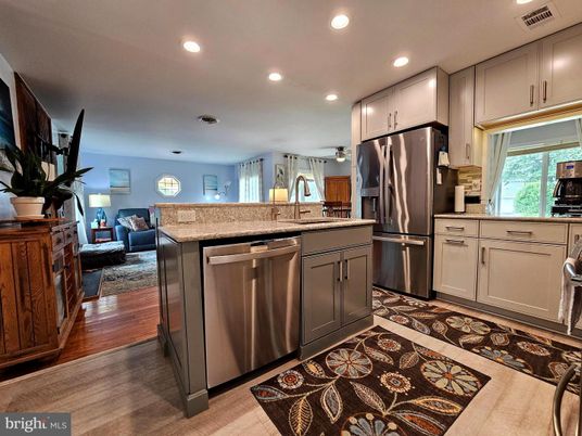 Interior, Kitchen, Living room, Recessed Lighting, Stainless Steel Appliances, Wood Texture Flooring