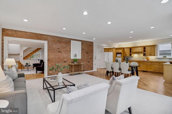 Dining room, Interior, Kitchen, Living room, Recessed Lighting, Stone Walls, Wood Texture Flooring