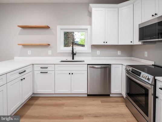 Interior, Kitchen, Stainless Steel Appliances, Wood Texture Flooring