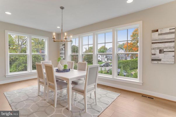 Dining room, Interior, Pendant Lights, Recessed Lighting, Wood Texture Flooring