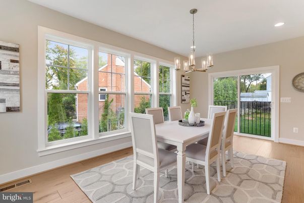 Dining room, Interior, Pendant Lights, Recessed Lighting, Wood Texture Flooring