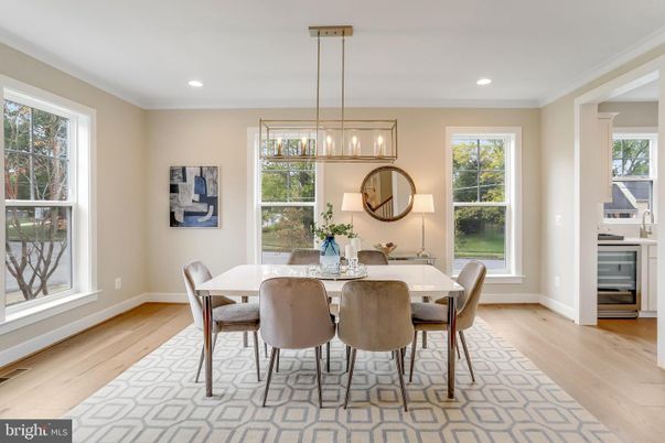 Dining room, Interior, Pendant Lights, Recessed Lighting, Wood Texture Flooring