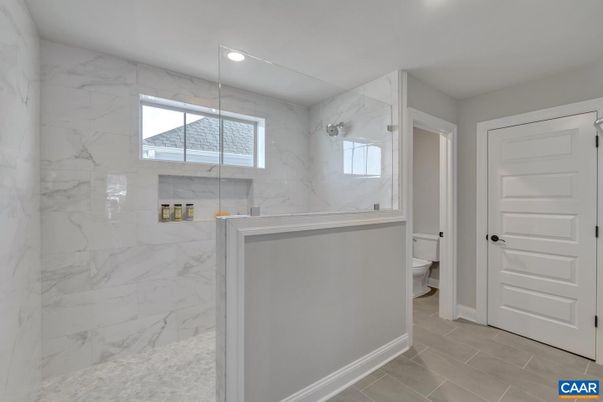 Bathroom, Glass Shower, Interior, Marble Walls, Recessed Lighting
