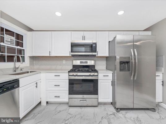 Interior, Kitchen, Marble, Recessed Lighting, Stainless Steel Appliances