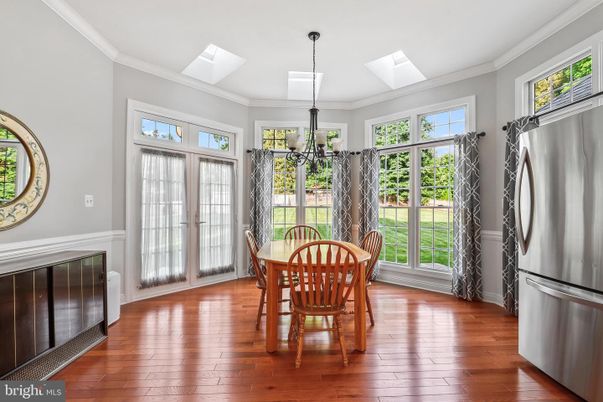 Dining room, Interior, Pendant Lights, Wood Texture Flooring