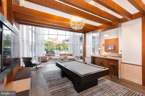 Billiard Table, Game Room, Interior, Living room, Pendant Lights, Recessed Lighting, Wooden Beams, Wood Texture Flooring