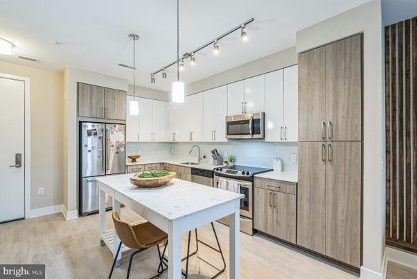 Interior, Kitchen, Pendant Lights, Stainless Steel Appliances, Wood Texture Flooring