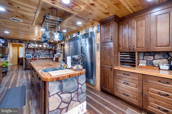 Interior, Kitchen, Recessed Lighting, Stainless Steel Appliances, Wooden Ceilings, Wood Texture Flooring