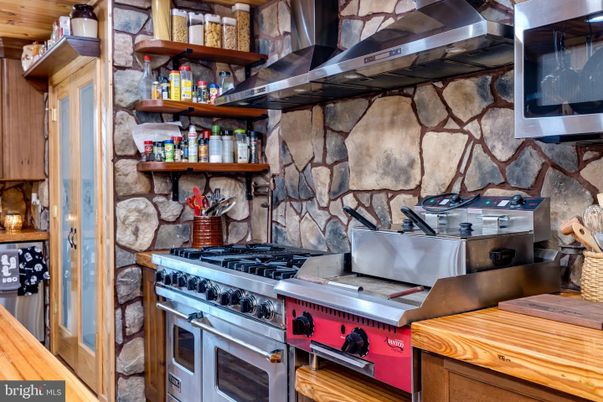 Interior, Kitchen, Stainless Steel Appliances, Stone Walls