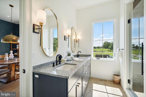 Bathroom, Dining room, Dual Sink Vanities, Interior, Pendant Lights, Recessed Lighting, Wood Texture Flooring