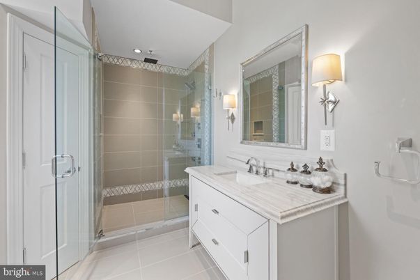 Bathroom, Dual Sink Vanities, Glass Shower, Interior, Recessed Lighting