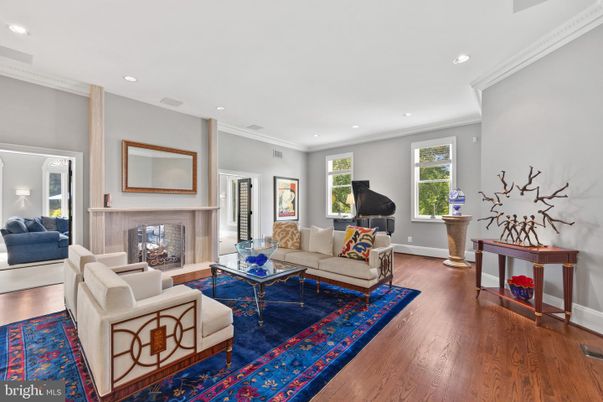 Fireplace, Interior, Living room, Piano, Recessed Lighting, Wood Texture Flooring